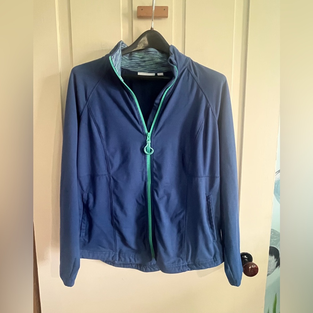 Belle by Kim Gravel Navy Jacket with Teal Zip Trim
